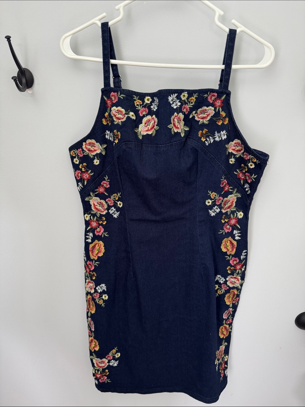 Venus Embroidered Navy Floral Denim Sheath Dress